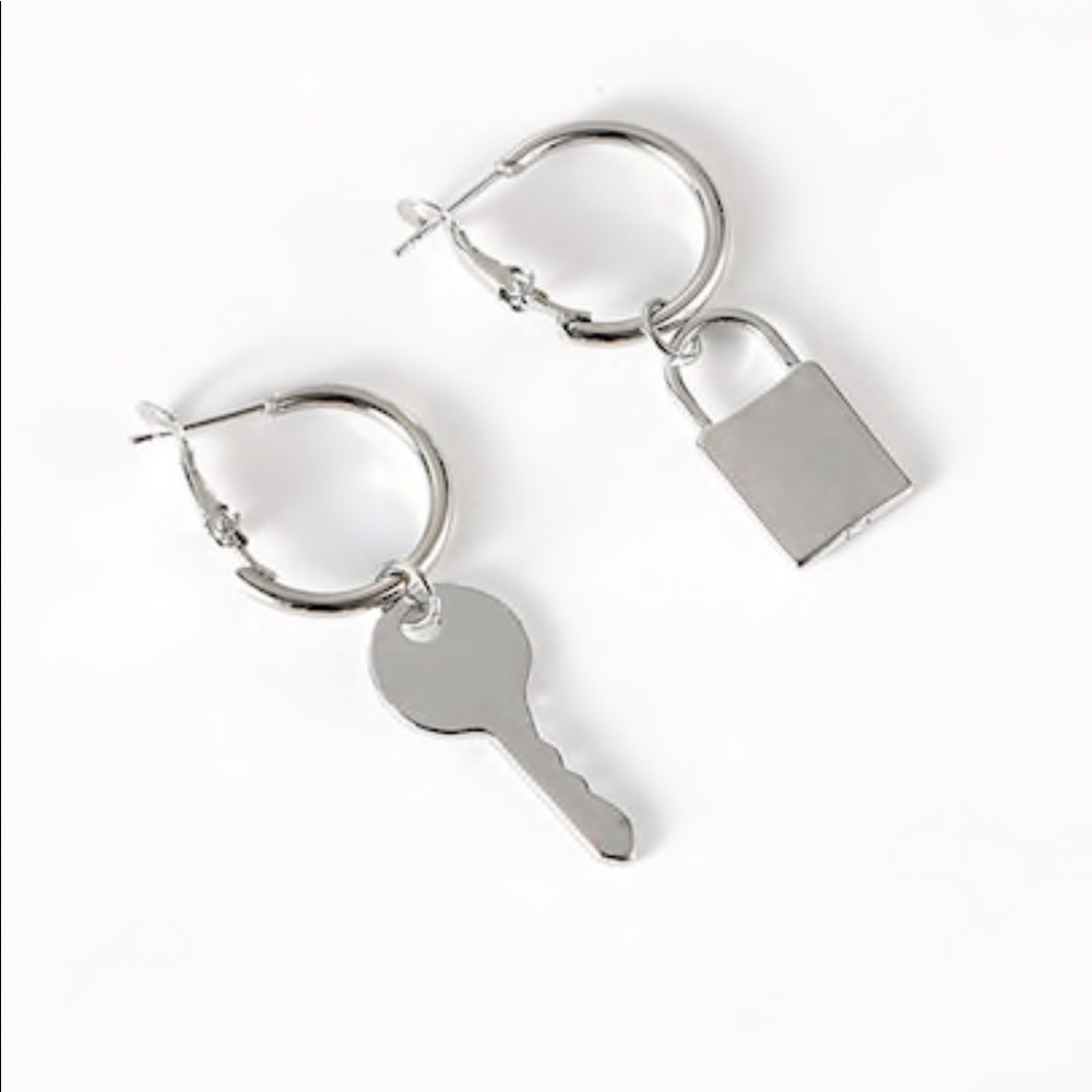 New lock and key earrings hoops small - Picture 2 of 3